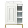 24inch White Bathroom Vanity Sink Combo for Small Space, Modern Design with Ceramic Basin, Gold Legs and Semi-open Storage(Faucet Not Included)