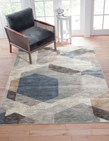 Calliope Gray/ Blue/ Natural Geometric Area Rug 8x10 (Color: as Pic)