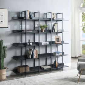 [VIDEO] 5 Tier Bookcase Home Office Open Bookshelf, Vintage Industrial Style Shelf with Metal Frame, MDF Board (Color: as Pic)