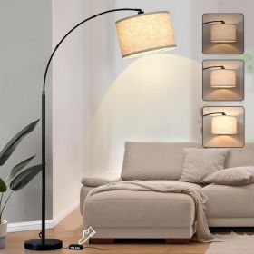 Arc floor lamps for living room, Dimmable Floor Lamp with Adjustable Head, Black Finish Modern Floor Lamp, Over Couch Tall (Lampshade Color: Beige Black)