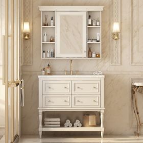 36'' Bathroom Vanity with Medicine Cabinet, Modern Mirror Cabinet with Adjustable Shelf, Bathroom Storage Cabinet with 4 Drawers (Color: as Pic)