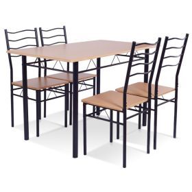 5 Pieces Wood Metal Dining Table Set with 4 Chairs (Color: Natural)