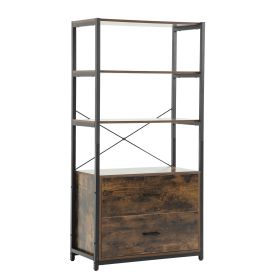 Industrial Wood Bookcase Retro Bookshelf Storage Display Rack Utility Book Shelf (size: 4-Tier)