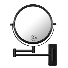 8-inch Wall Mounted Makeup Vanity Mirror, 1X / 10X Magnification Mirror, 360Â° Swivel with Extension Arm (Color: Black)