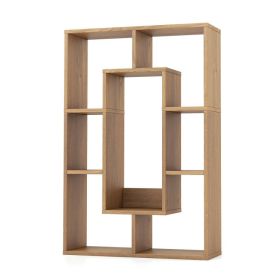 7-Cube Geometric Bookshelf Modern Decorative Open Bookcase (Color: Natural)