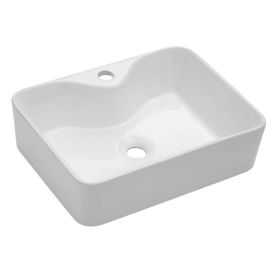 Lordear Rectangle Wall Mount Bathroom Sink Ceramic Vanity Vessel Sink with Single Faucet Hole (size: 19*15*5.5)