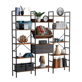 Triple Wide 5 Tier Bookshelf,Tall Bookcase with 14 Open Display Shelves (Color: As shown in the figure)