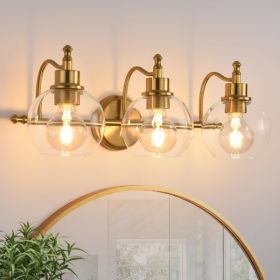 3-Lights Bathroom Vanity Lighting Fixtures Brushed Gold Modern Vanity Light 22Inch Bathroom Light Fixture Bathroom Lights Over Mirror with Clear Glass (Color: as picture)