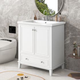 30" Bathroom Vanity with Sink Combo, Multi-functional Bathroom Cabinet with Doors and Drawer, Solid Frame and MDF Board (Color: White)