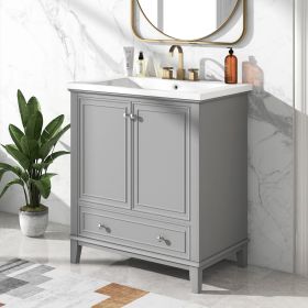 30" Bathroom Vanity with Sink Combo, Multi-functional Bathroom Cabinet with Doors and Drawer, Solid Frame and MDF Board (Color: Grey)