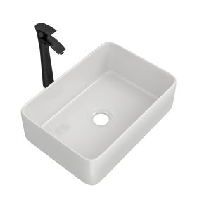 19"x15" Rectangle Bathroom Sink and Faucet Combo Modern Above White Porcelain Ceramic Vessel Vanity Sink Art Basin& Chrome Single Lever Faucet Combo (White: 1243P147967)