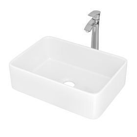 19"x15" Rectangle Bathroom Sink and Faucet Combo Modern Above White Porcelain Ceramic Vessel Vanity Sink Art Basin& Chrome Single Lever Faucet Combo (White: 124366944)