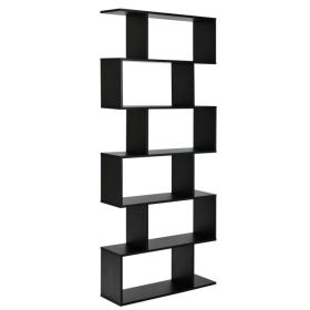 6 Tier S-Shaped Bookshelf Storage Display Bookcase Decor Z-Shelf (Color: Black)