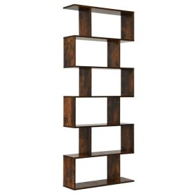 6 Tier S-Shaped Bookshelf Storage Display Bookcase Decor Z-Shelf (Color: Brown)