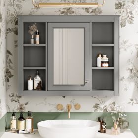 35'' x 27.5'' Medicine Cabinet, Wall Mounted Bathroom Storage Cabinet, Modern Bathroom Wall Cabinet with Mirror (Color: Grey)