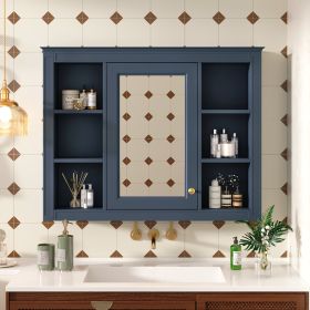 35'' x 27.5'' Medicine Cabinet, Wall Mounted Bathroom Storage Cabinet, Modern Bathroom Wall Cabinet with Mirror (Color: Blue)