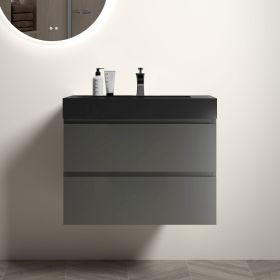 Alice 30" Gray Bathroom Vanity with Sink, Large Storage Wall Mounted Floating Bathroom Vanity for Modern Bathroom (Color: as Pic)