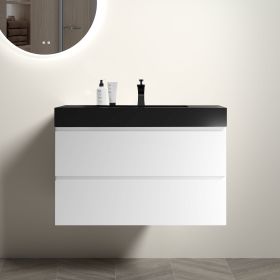 Alice 36" White Bathroom Vanity with Sink, Large Storage Wall Mounted Floating Bathroom Vanity for Modern Bathroom (Color: as Pic)