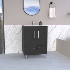 Velloc Single Bathroom Vanity, Double Door Cabinet, One Drawer -Black (Color: as Pic)