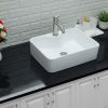 Lordear Rectangle Wall Mount Bathroom Sink Ceramic Vanity Vessel Sink with Single Faucet Hole