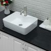 Lordear Rectangle Wall Mount Bathroom Sink Ceramic Vanity Vessel Sink with Single Faucet Hole